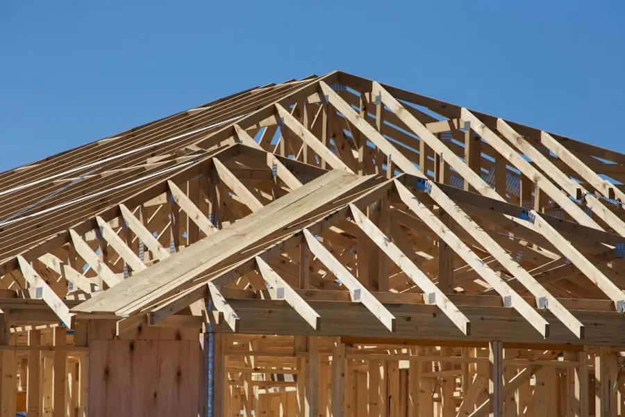 Charpente bois d'une maison en construction